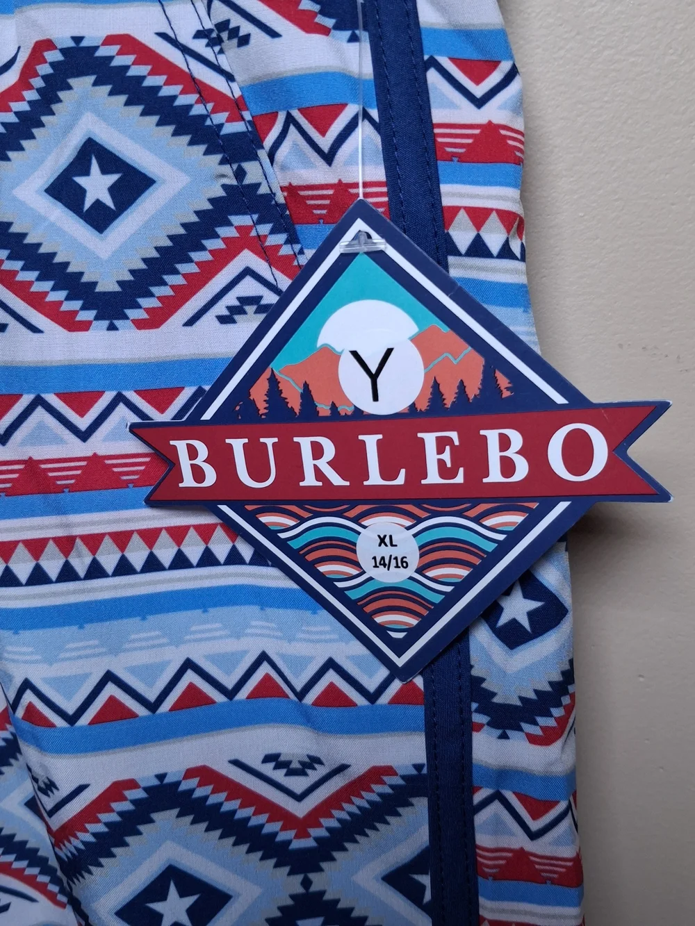 Burlebo Youth NWT Patriotic Aztec Swim Trunks; Size XL (14-16); Lined